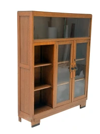 1930s Art Deco Modernist Bookcase, Solid Oak with Glass Doors